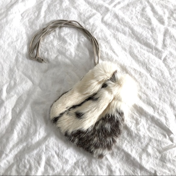 Recycled Boho Rabbit and Suede Drawstring Purse - Picture 2 of 9